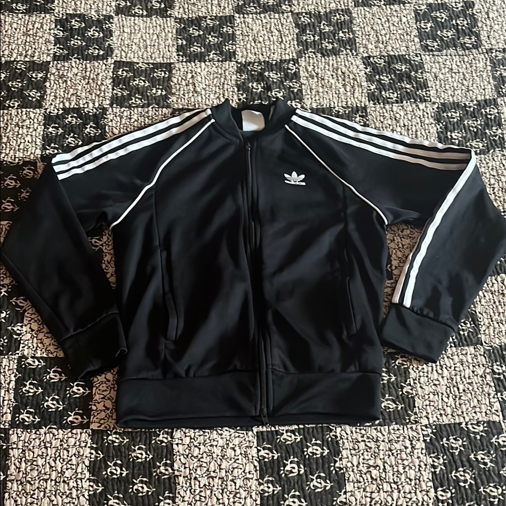 Adidas Black Track Jacket with White Stripes